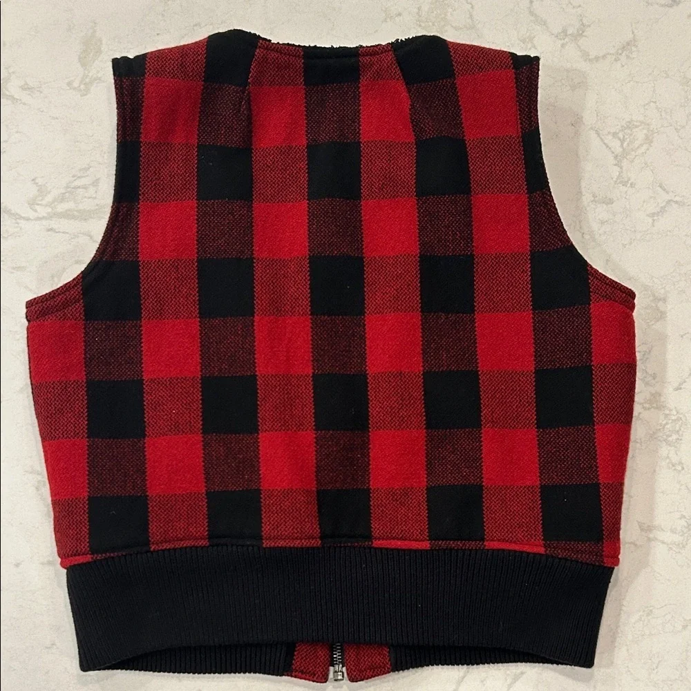 Madewell Wool Buffalo Check Sherpa Fleece Lined Vest Full Zip Knit Collar XL